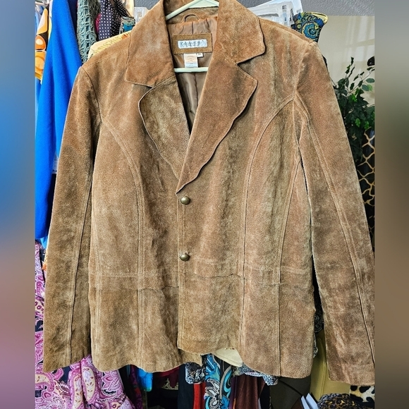 COLDWATER CREEK BROWN GENUINE SUEDE LEATHER JACKET PLUS SIZE 2XL - Picture 2 of 6